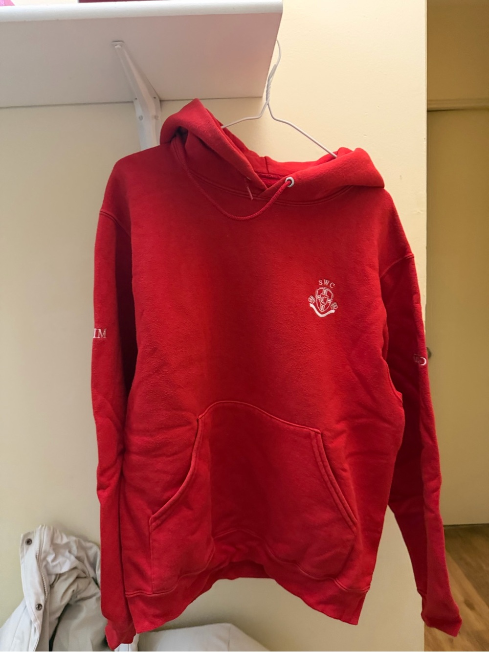 Fruit of the Loom Red Hooded Sweatshirt with Small Chest Emblem